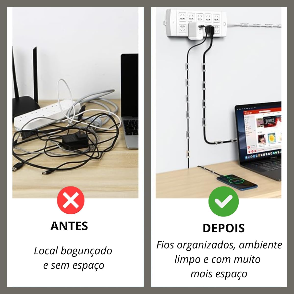 Kit 40 Organizadores De Fios Cabos Cordões Arame TRANSPARENTE Com Adesivo - Clips Organizador Fios Cabos Abraçadeira Autoadesivo Para Escritório Casa Mesa Parede Móveis Aderente Autocolante