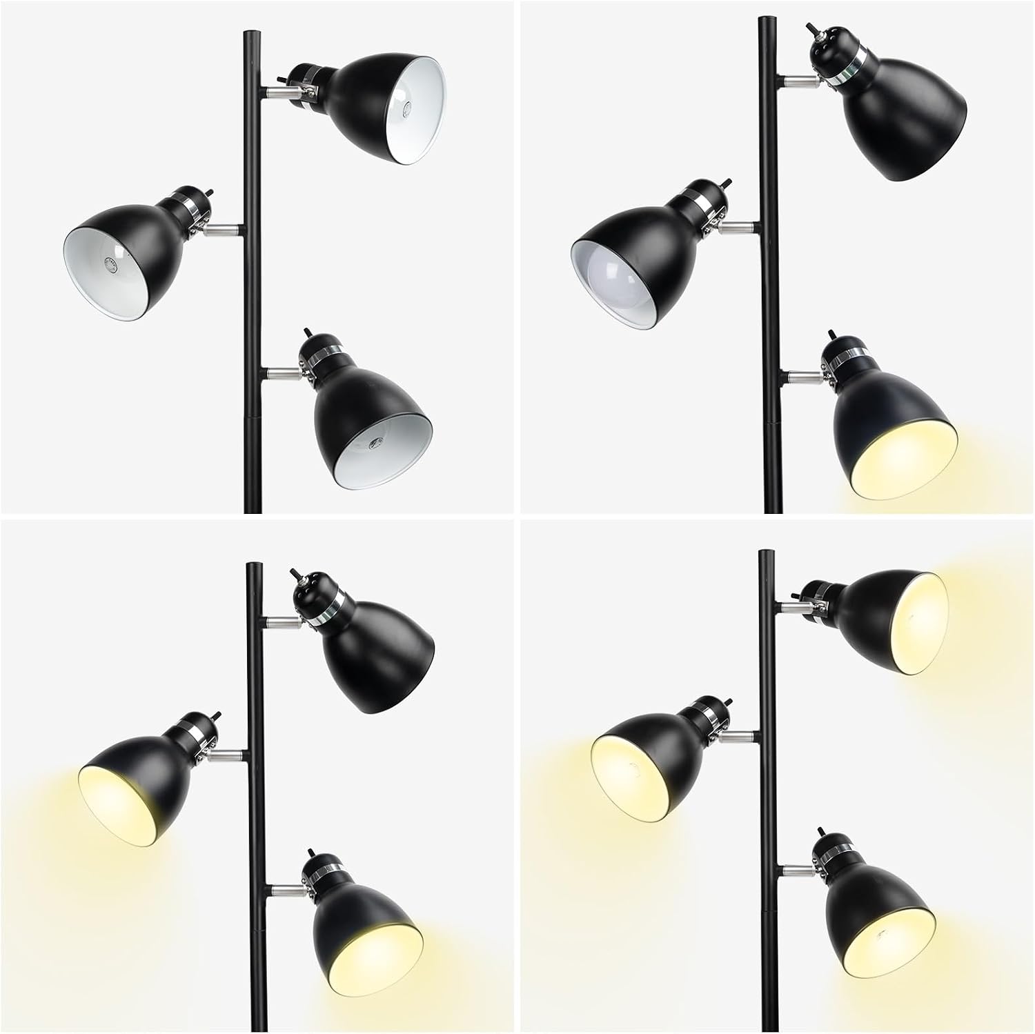 FIRVRE Modern Tree Floor Lamp for Living Room, Industrial 3-Light Standing Lamp, Black Adjustable Rotation Heads, Iron Farmhouse Rustic Reading Lamp for Bedroom Office
