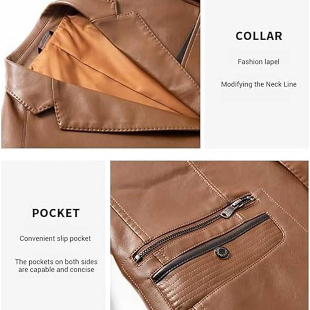 Veste blazer en cuir d'agneau pour homme, coupe classique, doublure boutonnée, style moto avec plusieurs poches