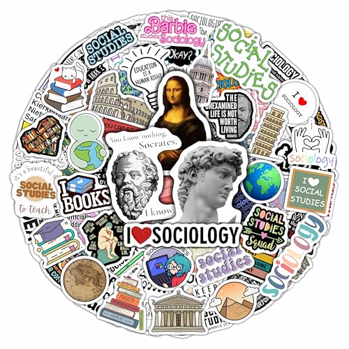 BulbaCraft 100Pcs Social Studies Stickers for Water Bottle and Laptop - Social Studies Party Favors & Decorations, Waterproof Vinyl Decals, History and Culture Stickers, Gifts for Women & Men