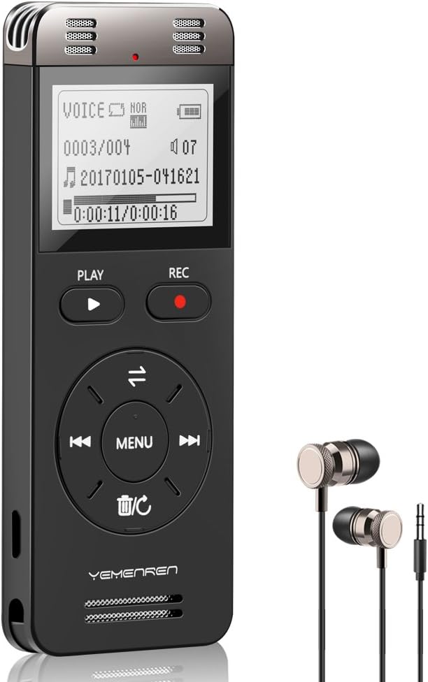Voice Recorder Yemenren Digital Voice Activated Audio Recording Device 8GB MP3 Voice Recorder Player for Lectures Meetings (Black)