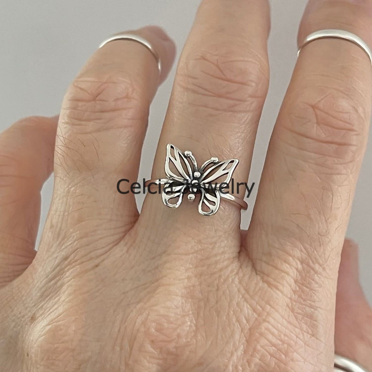 Anello a farfalla delicato in argento sterling puro 925, anello spirituale, anello boemo Boho, anello fatto a mano unico organico, anello minimalista, anello del giorno delle madri Super