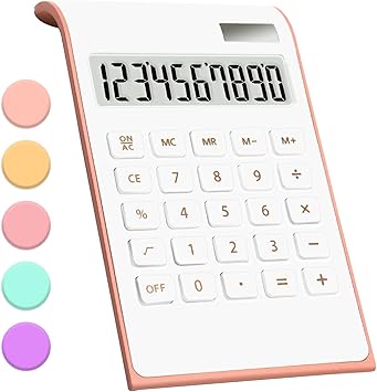 Rose Gold Office Calculator Accessories, 10 Digit Solar & Battery Powered Desktop Calculator with Large LCD Display, Pink