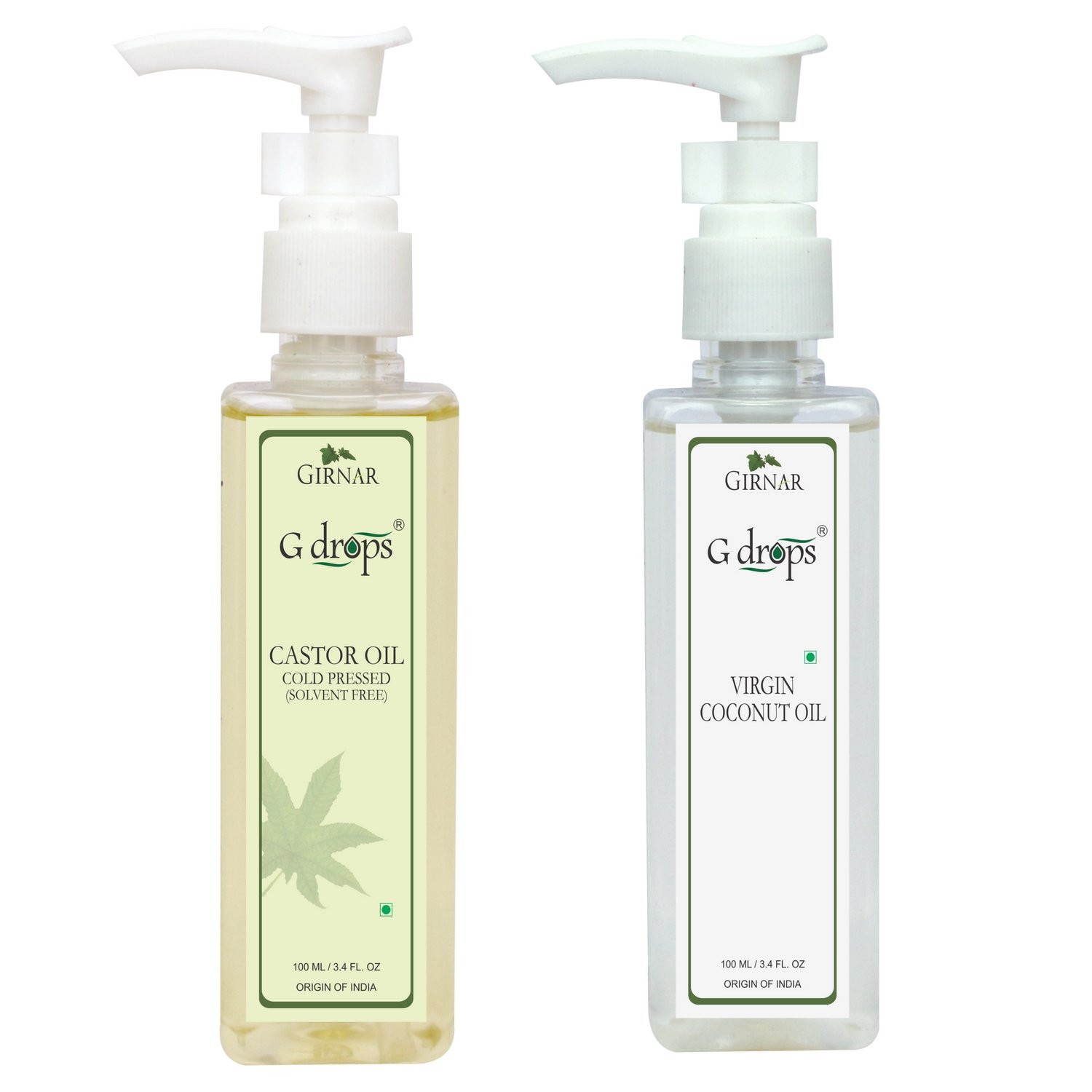 G Drops Combo pack of 100% Organic & Pure Castor & Virgin Coconut Hair & skin care Oil (2x100ml)