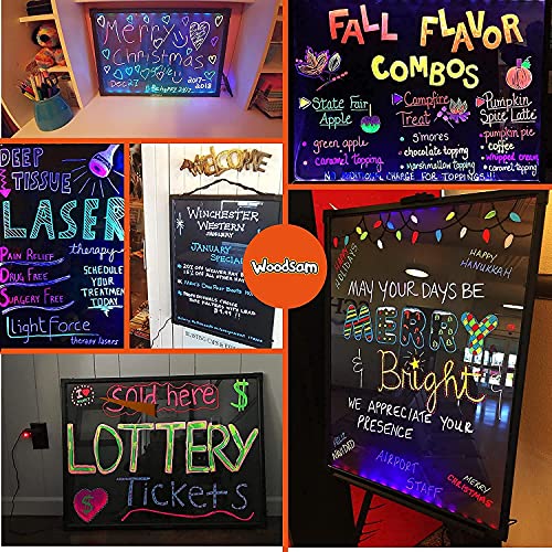 Woodsam Led Message Writing Board - 32"X24" Flashing Illuminated Erasable Neon Sign With 8 Fluorescent Chalk Markers - Perfect For Shop/Cafe/Bar/Menu/Wedding/Decoration/Promotion/School #TOP7