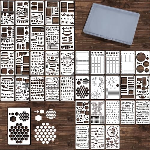 Letter & Number Stencils with Transparent Storage Box, 38 Pc Reusable Journal Stencils for Painting & Journaling, 4 x 7 in Alphabet Template for DIY Art, Drawing, Spray, Graffiti &Calligraphy image 5