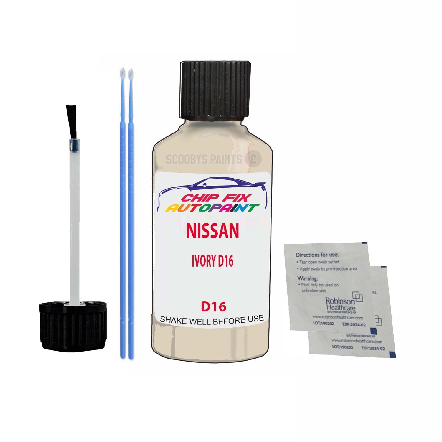 Scoobys Paints Back In The Mix Ivory D16 Touch Up Paint For Nissan Micra D16 2017-2021 30Ml Bottle Brush Scratch Stone Chip Repair Pen