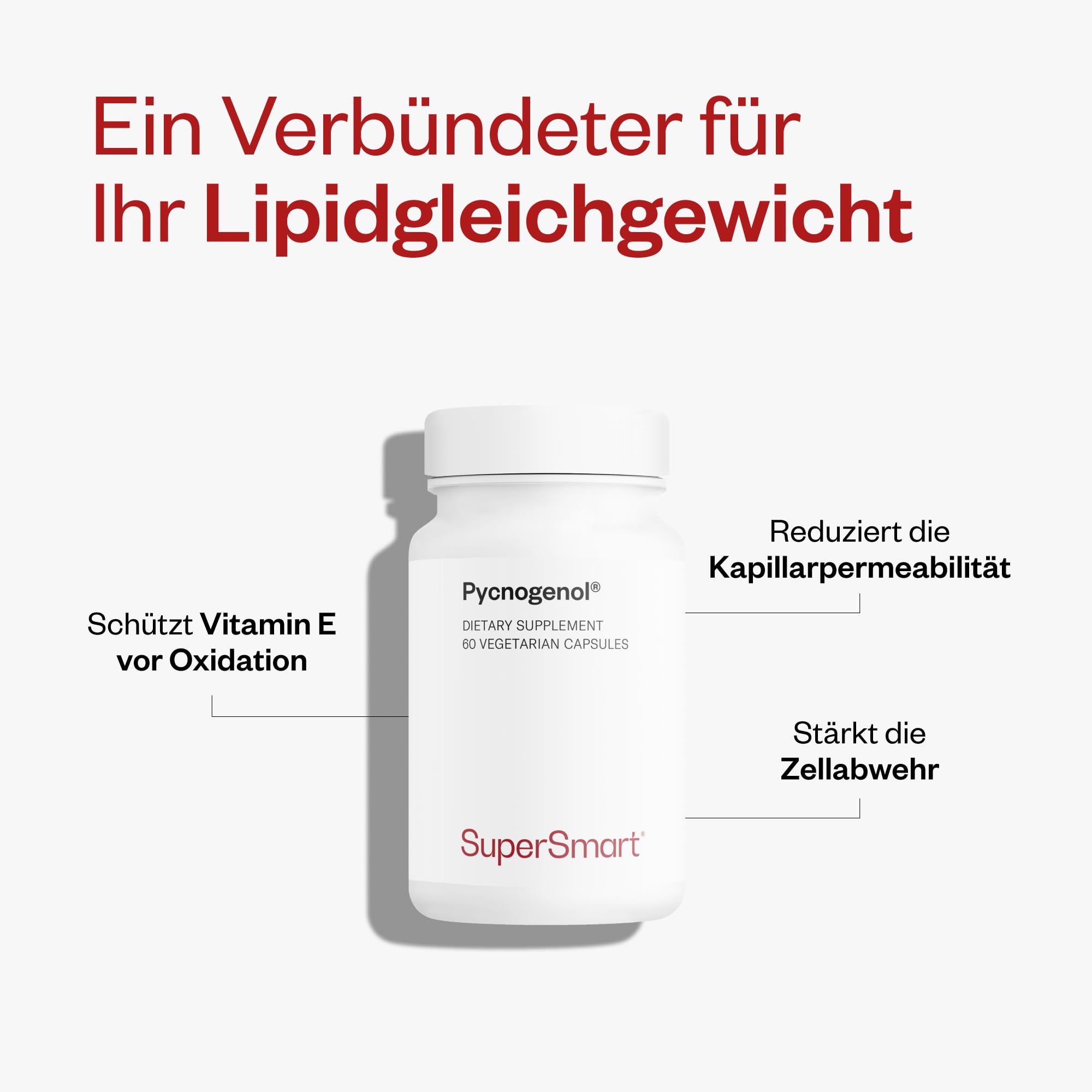 Pycnogenol® - Patentierter Französischer Seekiefernrinden-Extrakt - 60 vegetarische Kapseln - Unterstützt die Durchblutung und den Bein-Komfort - SuperSmart