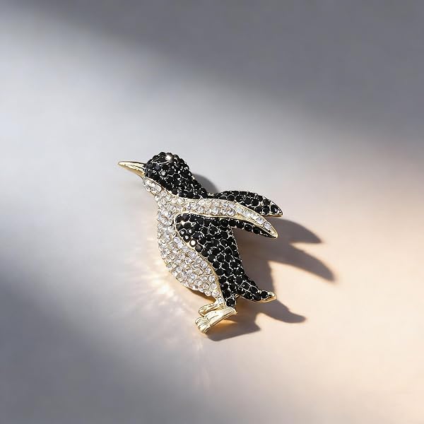 Spilla vintage a forma di pinguino di cristallo, da donna, gioiello con strass, scintillante e carino pinguino, idea regalo - 4