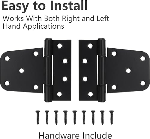 Miniatura 6 de Bisagras de puerta resistentes, paquete de 4, bisagras de puerta de granero negras de 3.5 pulgadas, bisagras de puerta de metal para puertas de