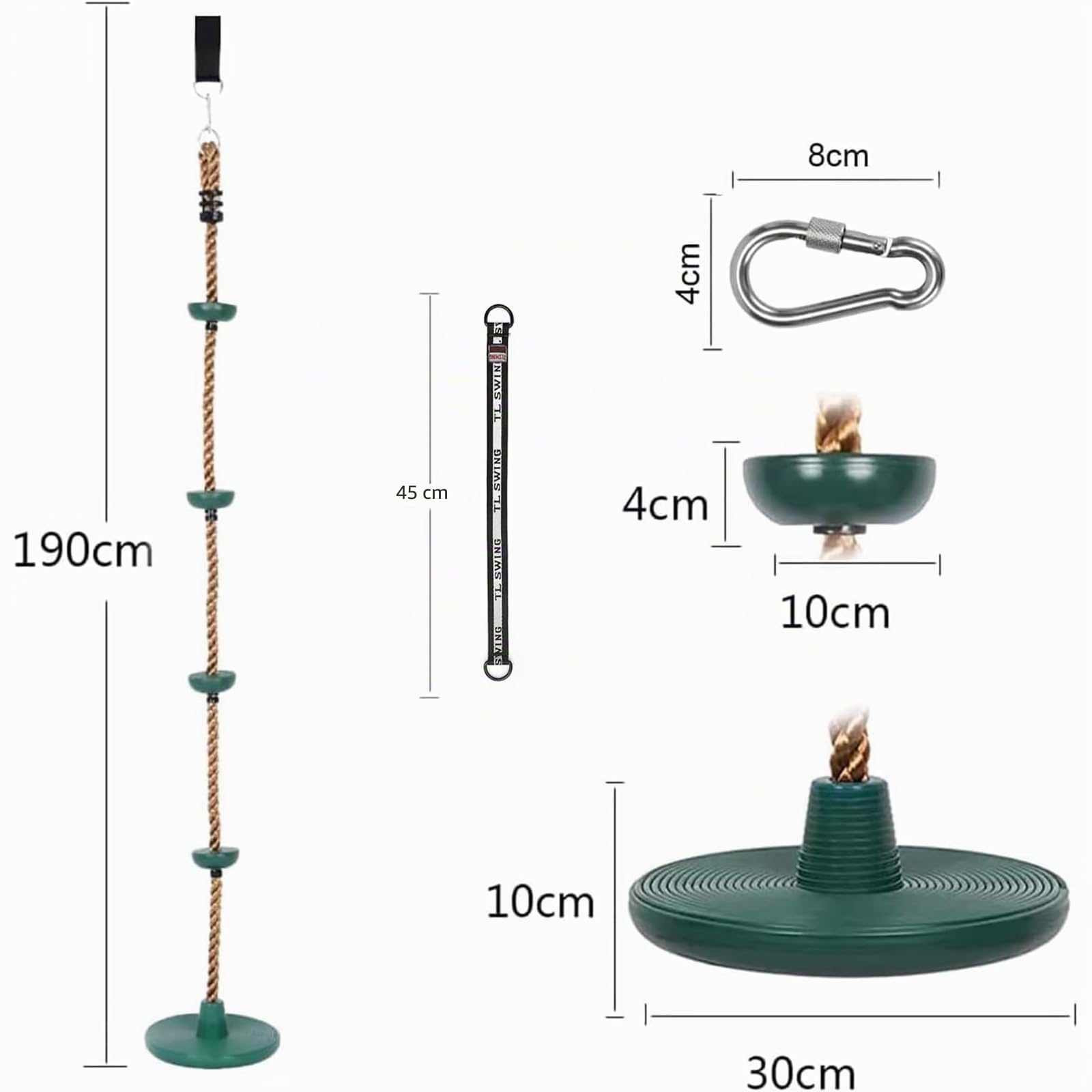 Columpio de cuerda de escalada, columpio infantil al aire libre con placa de asiento, longitud de cuerda ajustable, capacidad de carga hasta 200 kg, para jardín, parque, parque infantil (verde