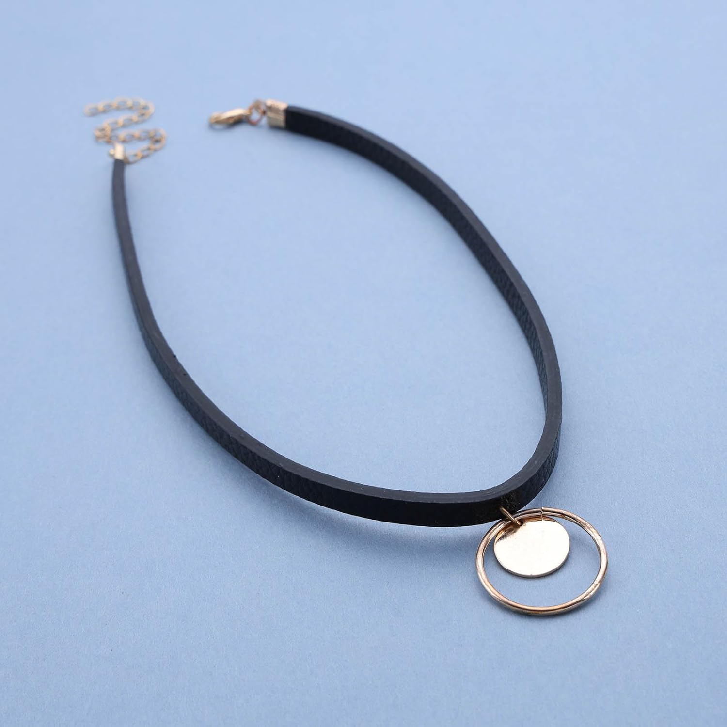 Bohemian Leather Disc Choker Necklace Gold Hollow Circle Pendant Necklace Black Leather Circle Hoop Collar Necklace Metal Disc Coin Necklace Jewelry for Women - Image 5