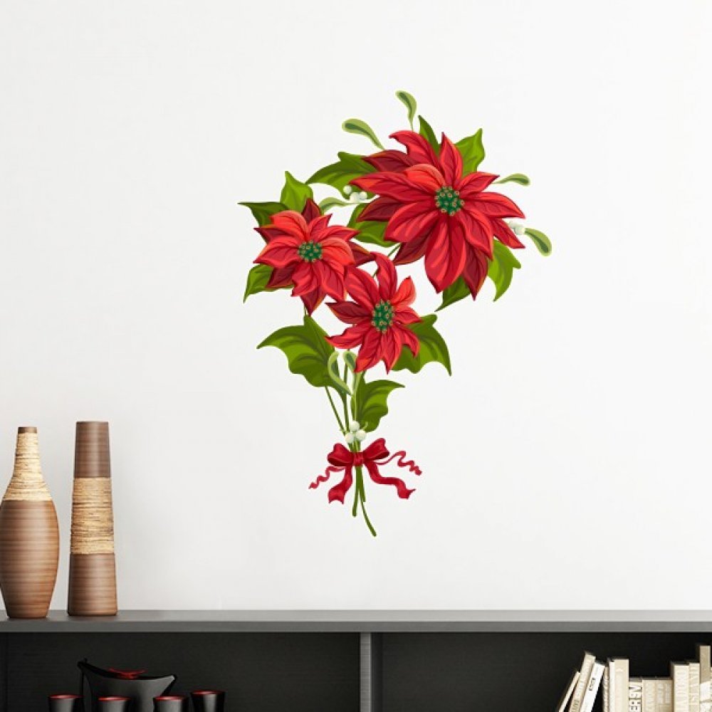 Ruban rouge amovible fleur de Noël poinsettia sticker mural bouquet DIYthinker