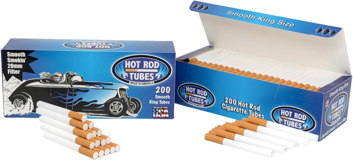 HotRod Cigarette Tubes with Filter tips Smooth King, 400 Count Long 20mm Double Filters for Clean, Smooth Draw – Durable Paper Construction, USA Made Empty Filter Tubes – Works with Most Rollers & Machines