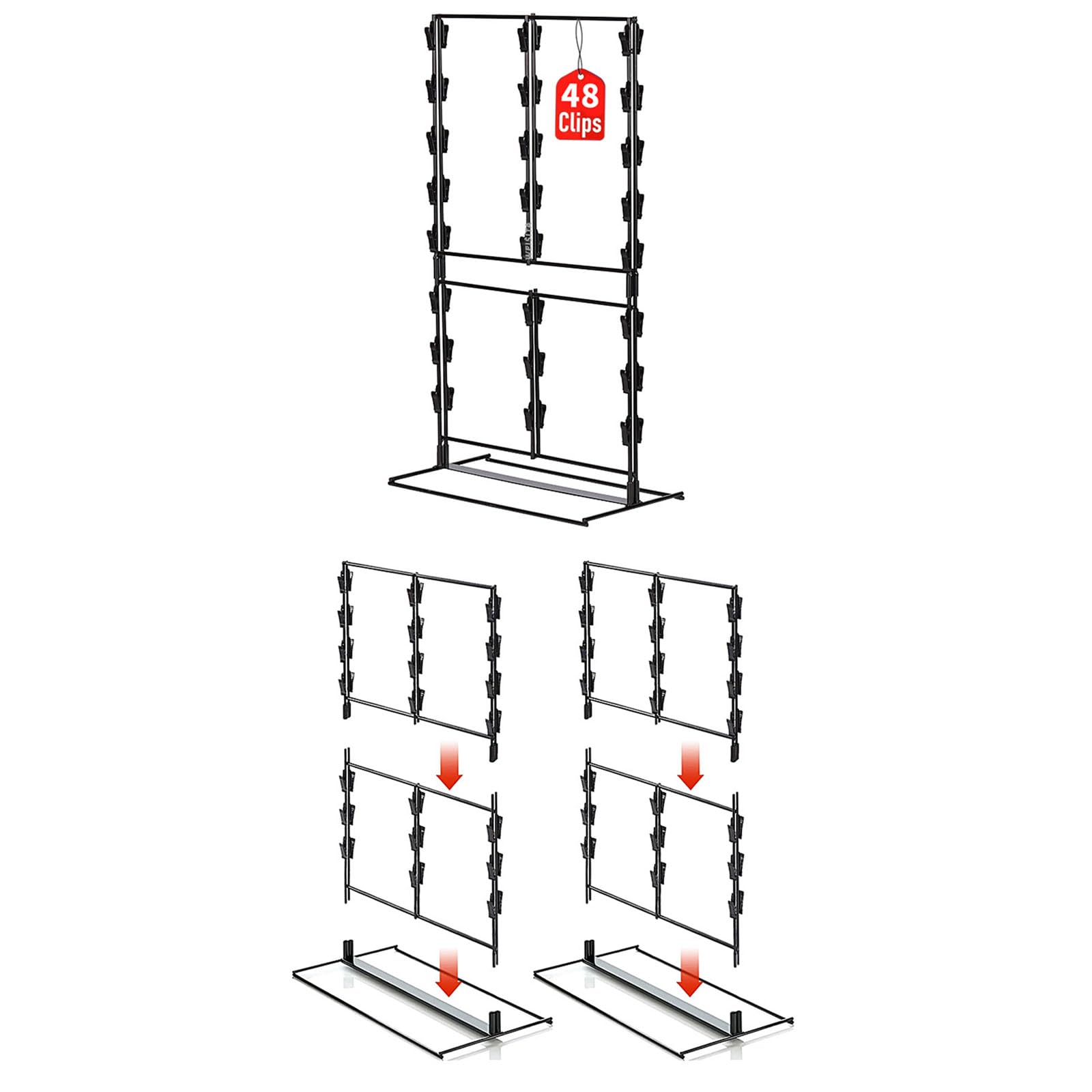 Scaffale compatto con 48 clip in acciaio al carbonio, perfetto per negozi al dettaglio e eventi