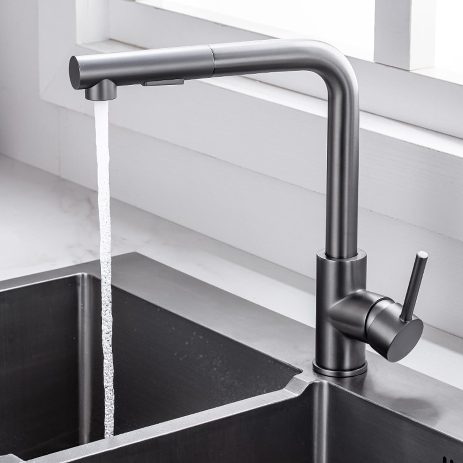 Grifo de Cocina Moderno con rociador extraíble Giratorio de 360 Grados, Grifo de Pared para un Flujo de Agua Flexible y un Potente rociado. Diseño Elegante para Uso doméstico.
