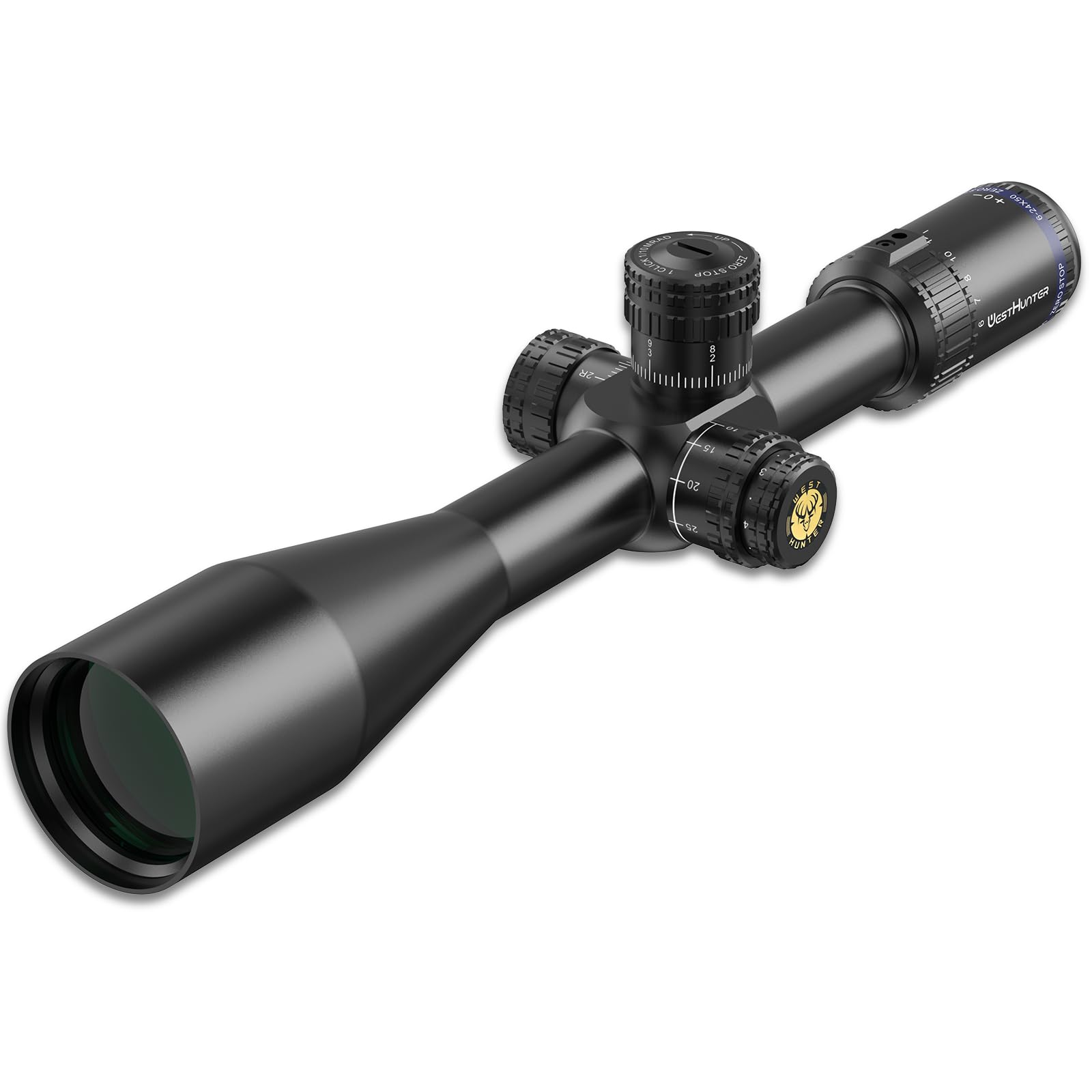 WestHunter Optics HD-N 6-24x50 SFIR FFP Zero Stop Riflescope, 30 mm Tube First Focal Plane Red Illuminated Etched Glass Reticle Tactical 1/10 MIL Shooting Scopes | Only Optics & Basic Accessories