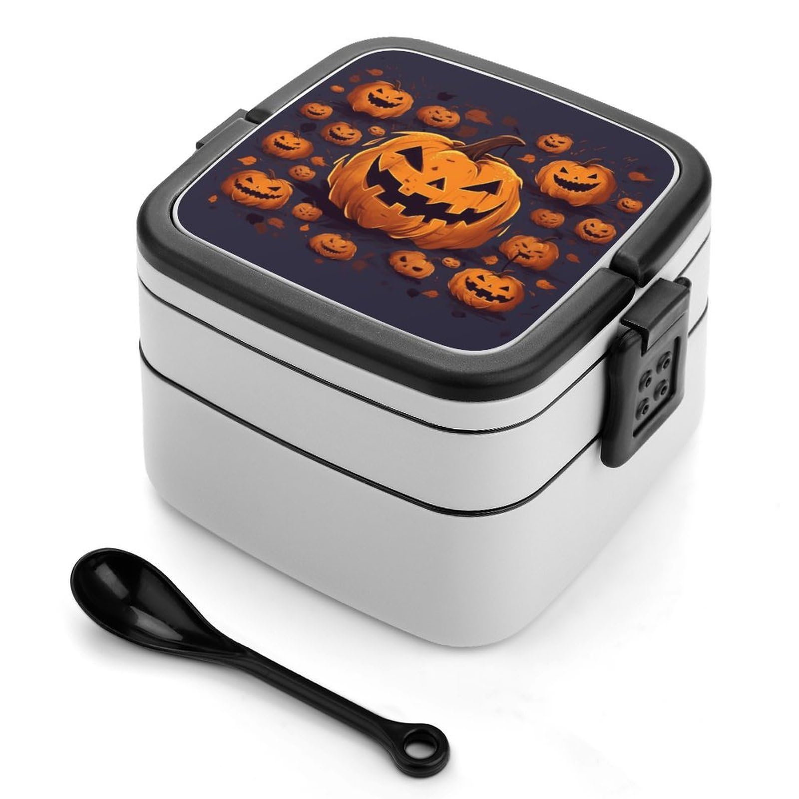 JTREHY Halloween Pumpkin Lunch Box Double-Layer Portable Lunch Container Stackable Large Capacity Leakproof Bento Box for Dining Out Work Picnics Travel