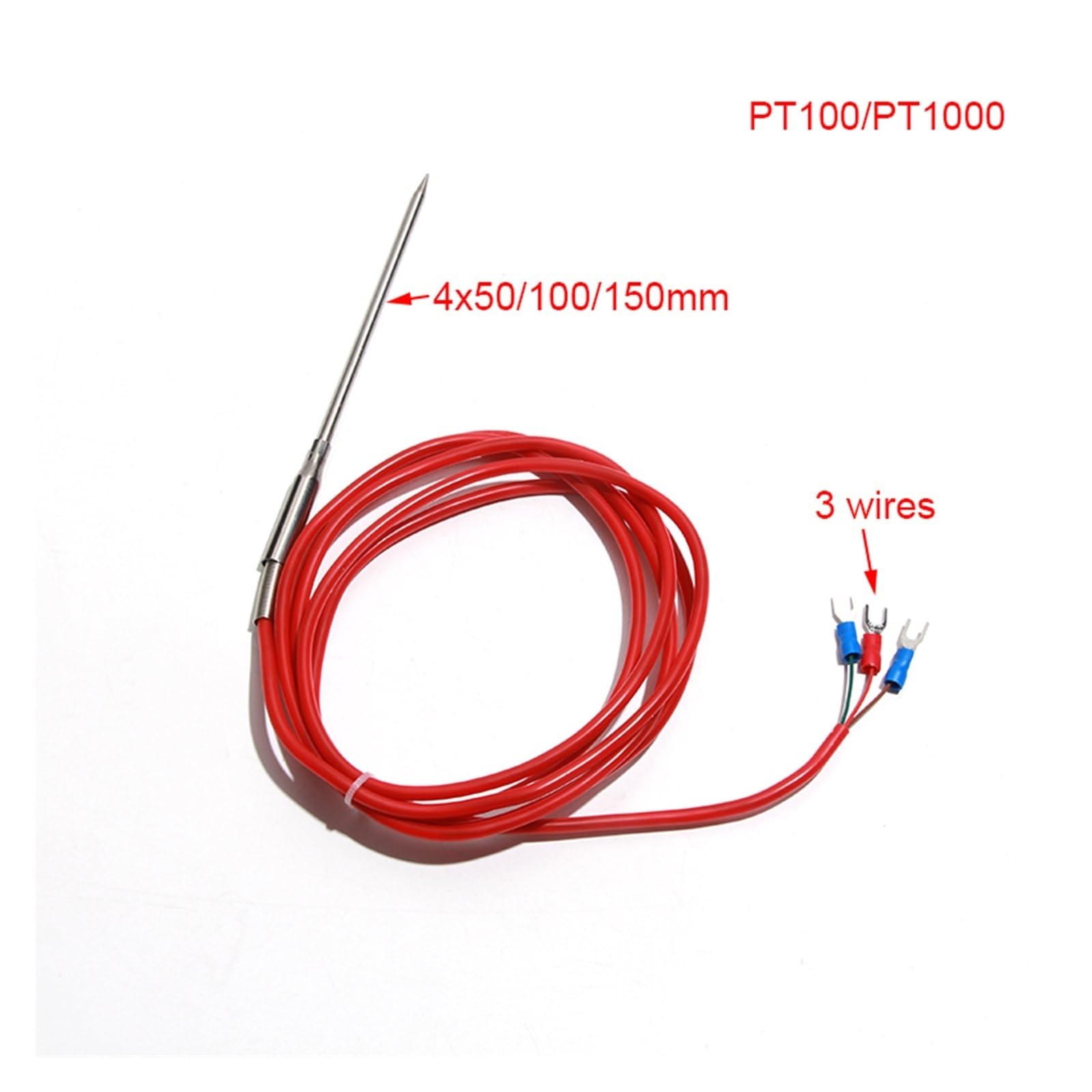 Sensor de temperatura termistor en forma aguja PT100 4X50/100mm sonda resistencia platino PT1000 enchufable 1 ud(PT1000-Length 1M,4X100mm Probe)