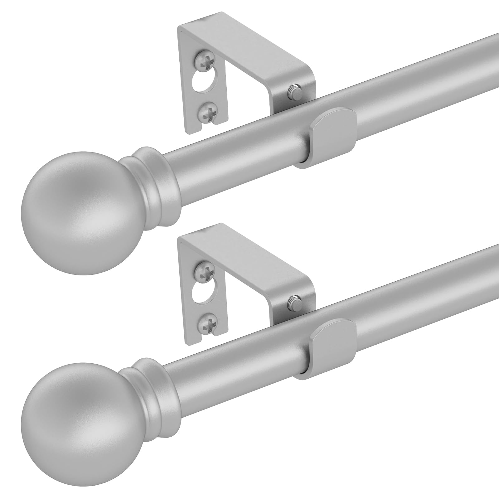 GXOACKJ 2 Pack Silver Curtain Rods for windows 28 to 78 inch, 5/8 inch Splicing Heavy Duty Metal Curtain Rod Set with Brackets