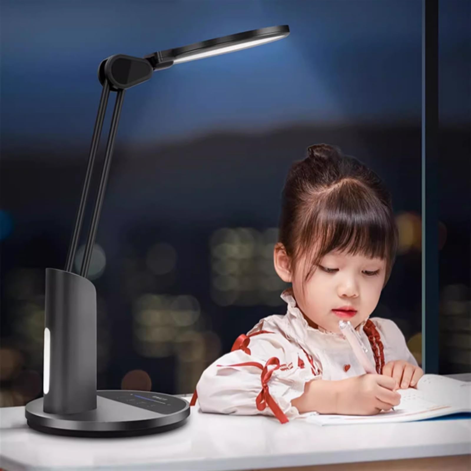 Lampa biurkowa LED, lampa biurkowa, 20 W, wtyczka dotykowa, lampa biurkowa z 3 trybami oświetlenia i bezstopniowym przyciemnianiem, nowoczesna lampa do czytania z automatycznym timerem 45 min