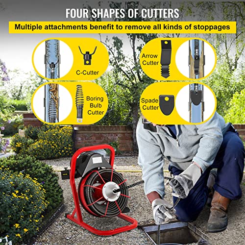 Vevor 50 Ft X 3/8 Inch Drain Cleaner Machine Fit 1 Inch (25Mm) To 4 Inch(100Mm) Pipes 250W Drain Cleaning Machine Portable Electric Drain Auger With Cutters Glove Drain Auger Cleaner Sewer Snake #TOP4