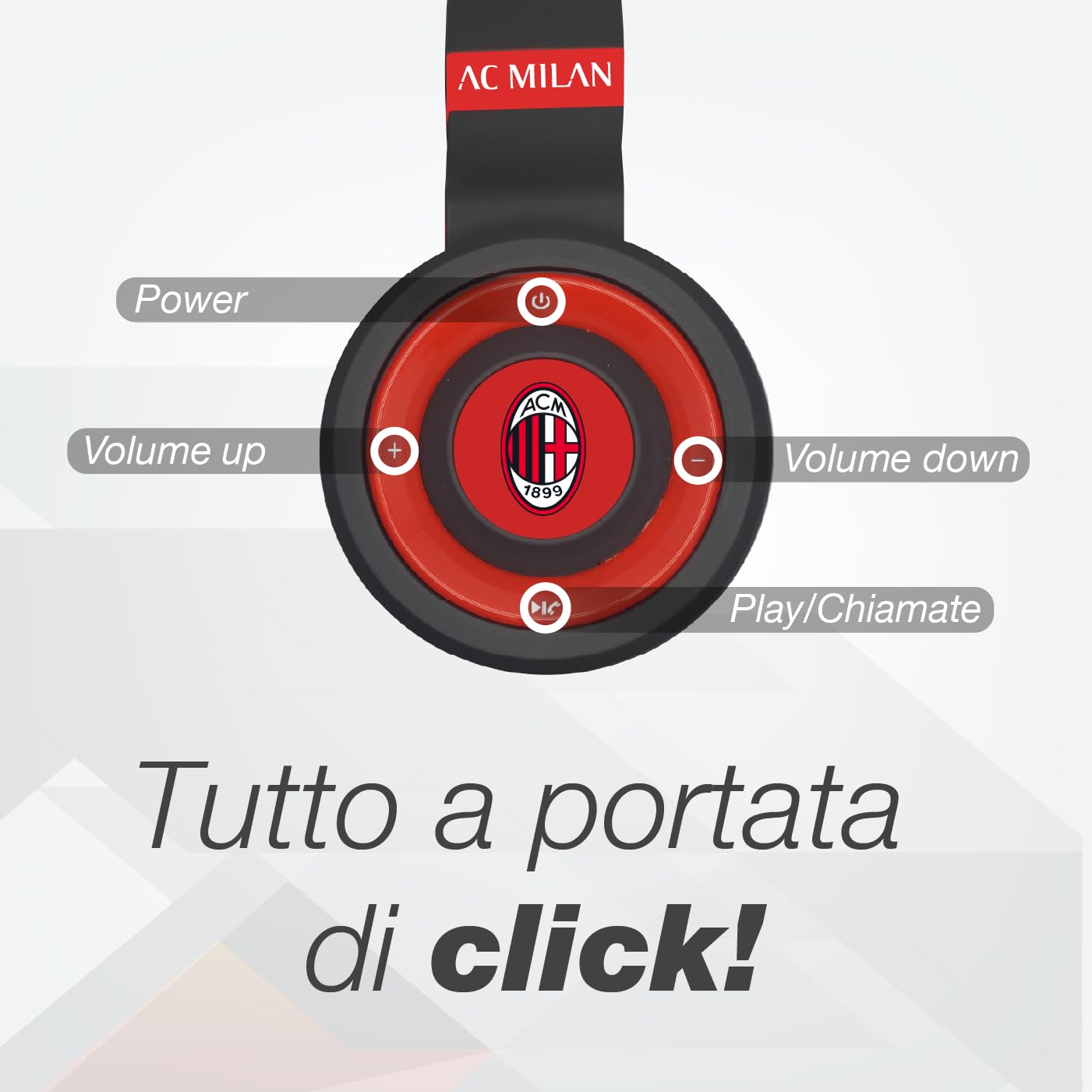AC Milan - Cuffie Senza Filo Cuffie Wireless Over-Ear, Cuffie Bluetooth Senza Fili Pieghevoli, Cuffie con Microfono Incorporato, HiFi Stereo, Micro SD Slot, FM Radio per iPhone/Android/Viaggio/PC