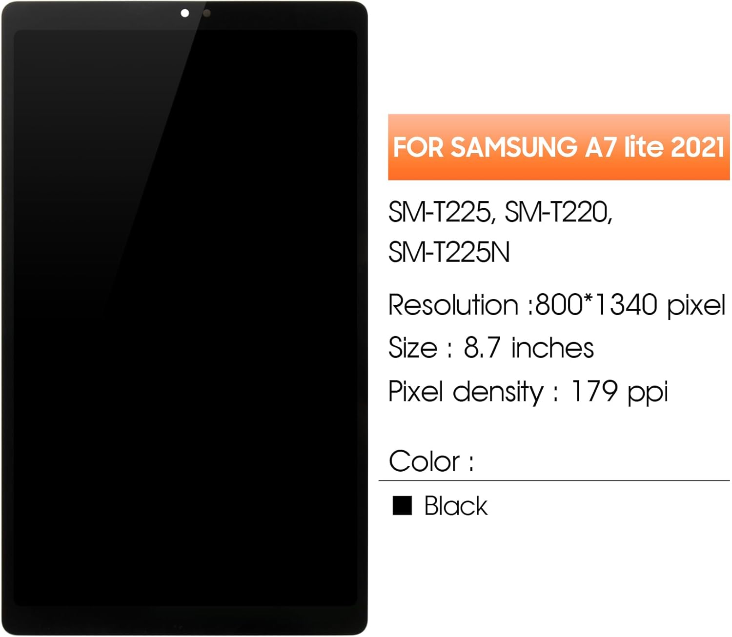 Screen for Samsung Galaxy Tab A7 Lite 2021 Screen Replacement for Samsung T220 Tablet LCD Screen SM-T225,SM-T220,SM-T225N Touch Display Digitizer Assembly Repair Parts（Black）