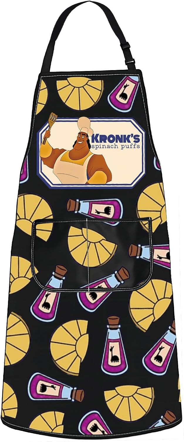 WZMPA Cartoon Kronk Chef Apron Kronk & Yzma Fans Gift Kronk’s Spinach Puffs Adjustable Apron With Pockets Kronk Merch
