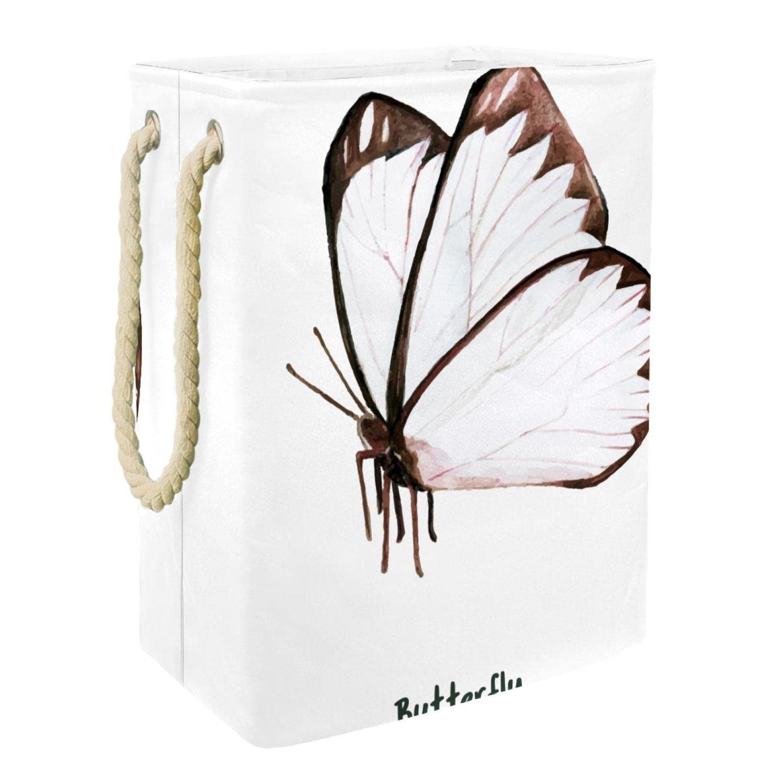 Panier à linge avec poignée marron au design délicat de papillon-01