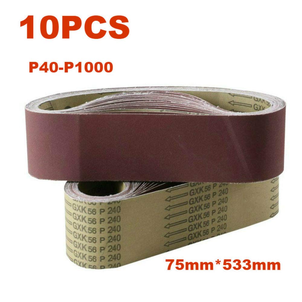 Taśmy szlifierskie do szlifierki 10 sztuk pasów ściernych z tlenku glinu 75x533 mm, ziarnistość 40-1000 do szlifierki taśmowej 100x915 mm(P1000)