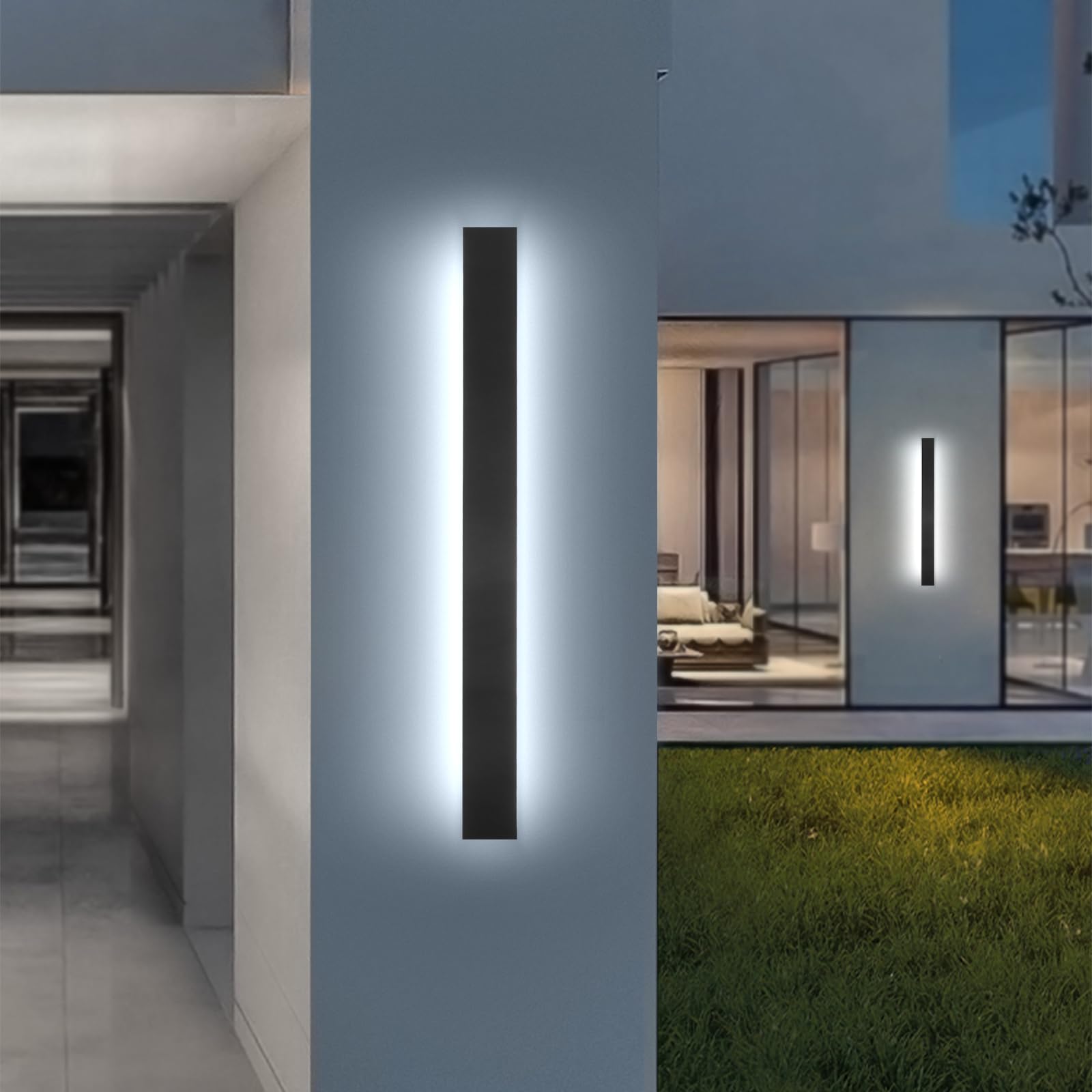 AioTio Modern Outdoor Wall Light for House,2pack 23.6inch Black LED Exterior Wall Sconces Lighting Fixtures, Outdoor Porch Light Fixture Dimmable Long Linear Wall Light Outside Lighting for Porch