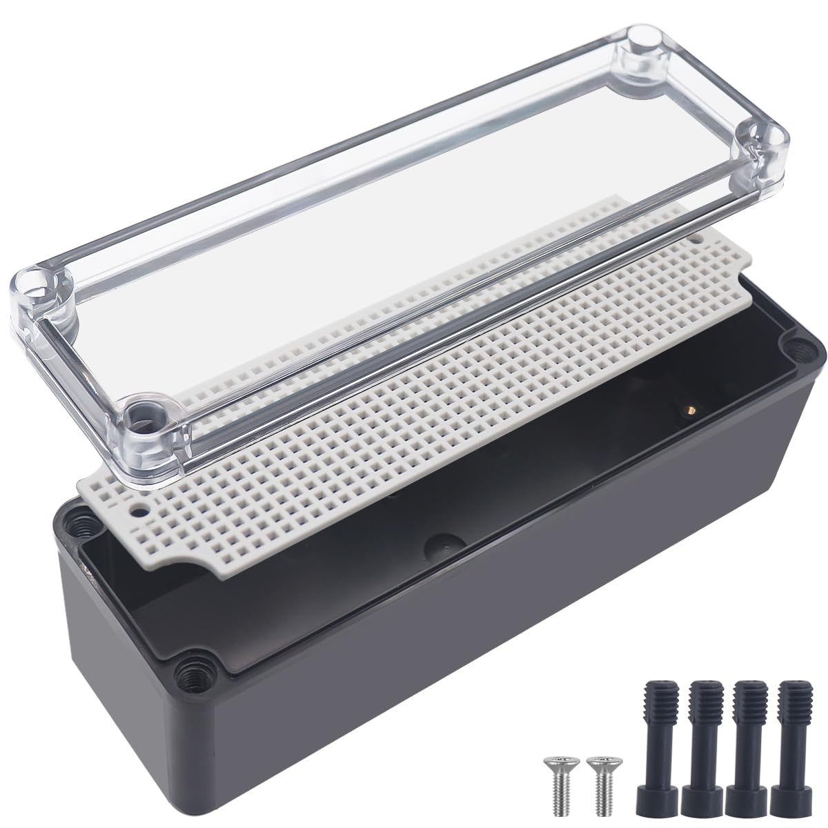 Junction Box,IP67 Waterproof ABS Black Project Box Clear Cover with Mounting Plate Electrical Box Enclosure for Outside Electronics 9.8 x 3.1 x 3.3inch(250x80x85mm)