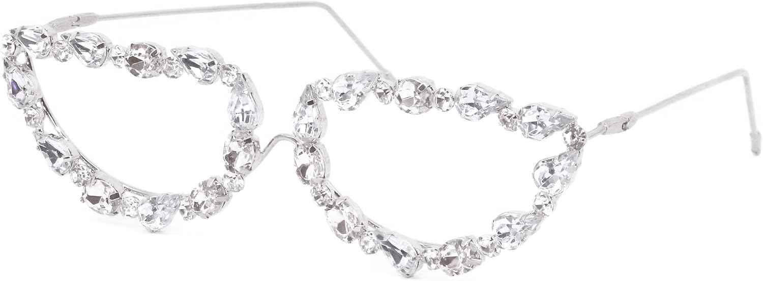 Naimo Sparkling Rhinestone Glasses Frame No Lens Eyewear Metal Frame Retro Vintage Eyeglasses Frame