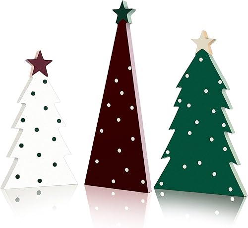Miniatura 2 de Maitys 3 piezas de árbol de Navidad decoración de mesa de madera para árbol de Navidad con estrella en miniatura, árboles de Navidad rústicos, casa
