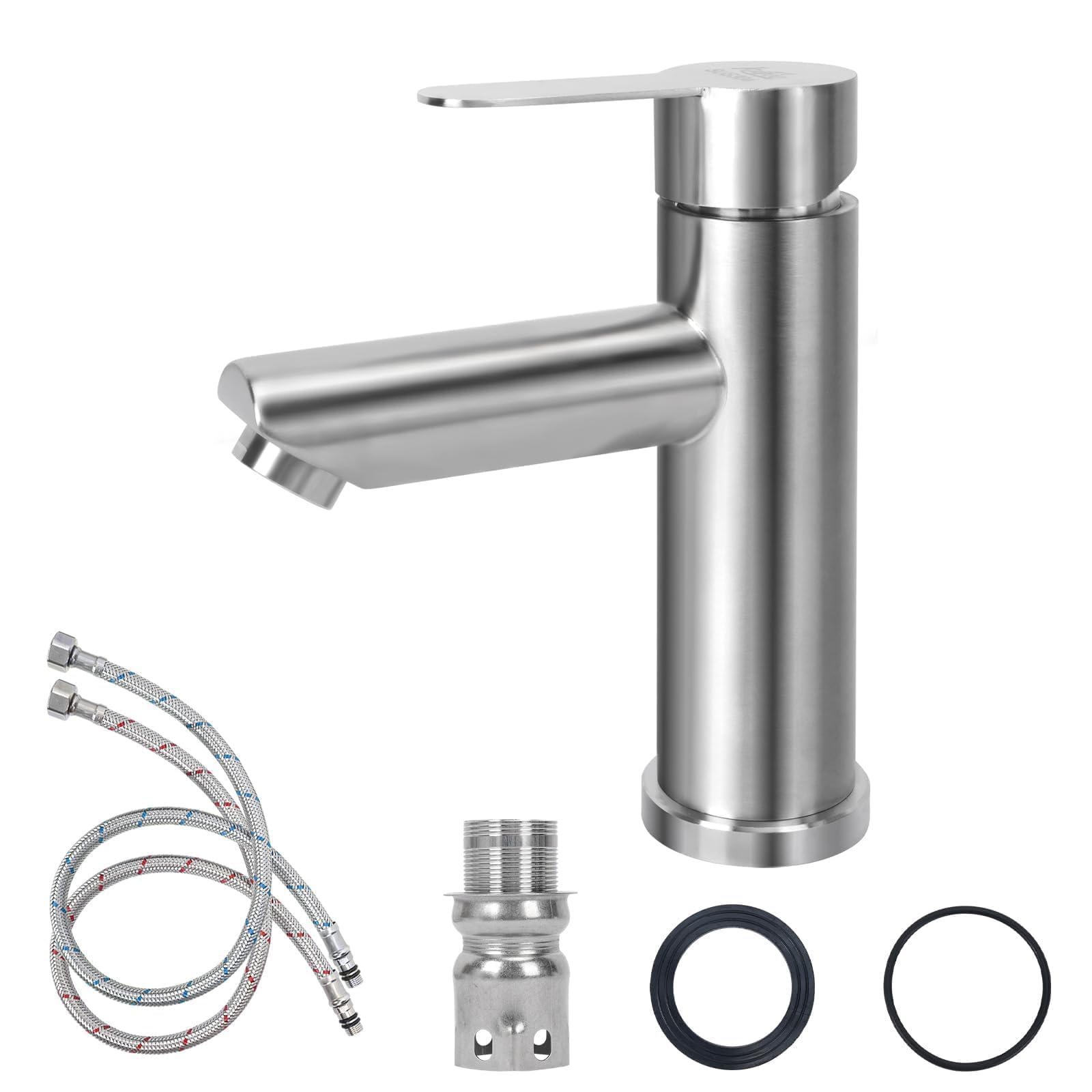 Robinet Salle de Bain Argent Mitigeur Lavabo Robinet Salle Bain Robinet Lavabo Acier Inoxydable Robinet de lavabo haut Mitigeur Salle Bain Contrôle de l'eau Chaude et Froide