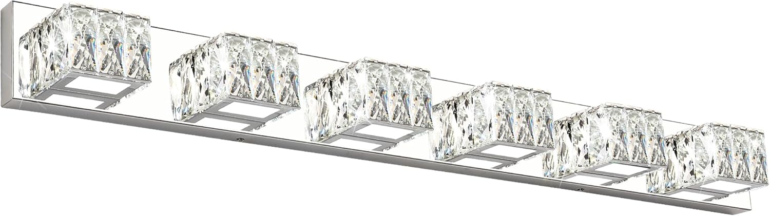 ZUZITO Luces de tocador de baño de 6 luces, accesorios de iluminación LED cromados sobre el espejo, luces modernas de tocador de 36 W para pared de