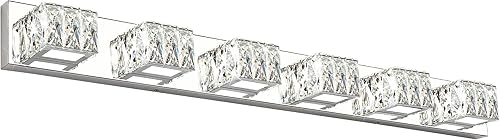 ZUZITO Luces de tocador de baño de 6 luces, accesorios de iluminación LED cromados sobre el espejo, luces modernas de tocador de 36 W para pared de