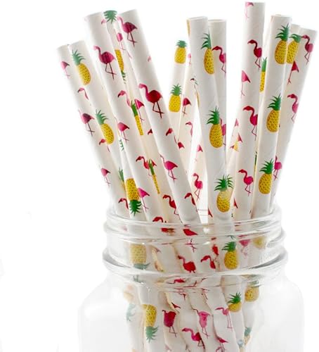 popotes de papel con motivos de Frutas, biodegradable, 7.75 pulgadas, desechables, 100 unidades.