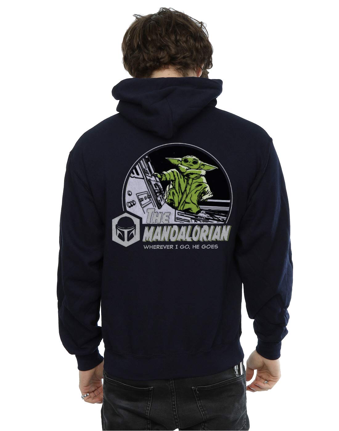 Absolute Cult Men's Navy Blue Star Wars The Mandalorian He Goes Pocket Hoodie XXX-Large