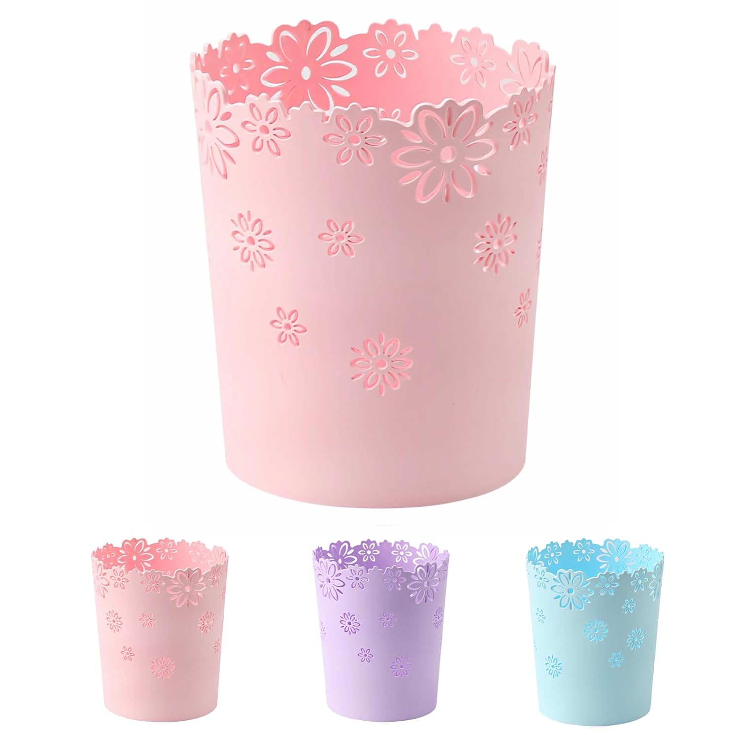 Mini Wastebasket Small Pink Trash can Office Plastic Garbage Can for Bathroom Vanity Desktop Office or Living Room - Pink Large