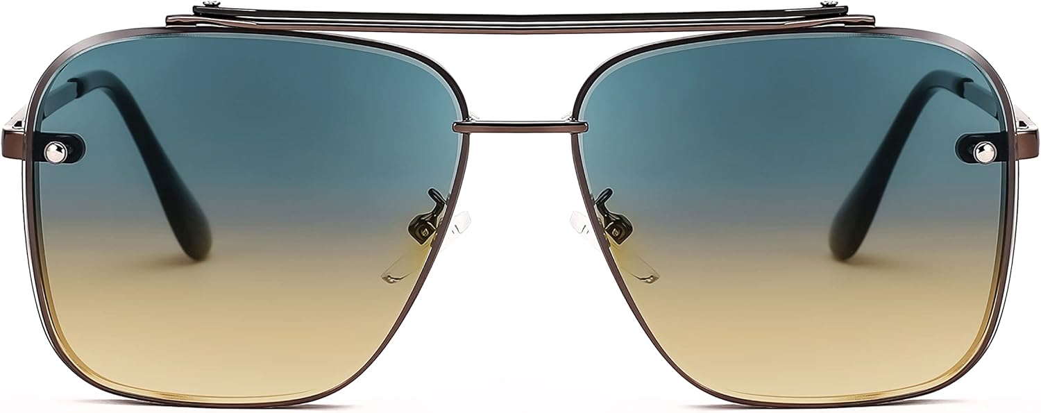 FEISEDY Sunglasses, Fashion Square Pilot Sunglasses, Vintage Metal Gradient Glasses for Men and Women, B4104 - Image 2