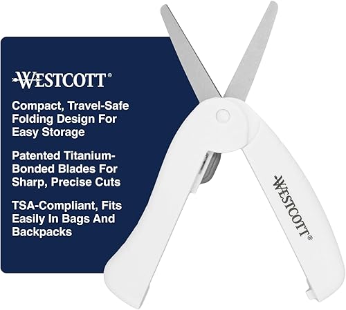 Miniatura 15 de Westcott 8" Bent Craft Scissors with Titanium-Bonded Blades for Heavy-Duty Use (White or Blue, Colors May Vary)