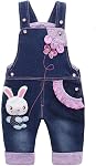 KIDSCOOL SPACE Baby Girl Jean Overalls,Toddler Denim Cute 3D Bunny Outfit