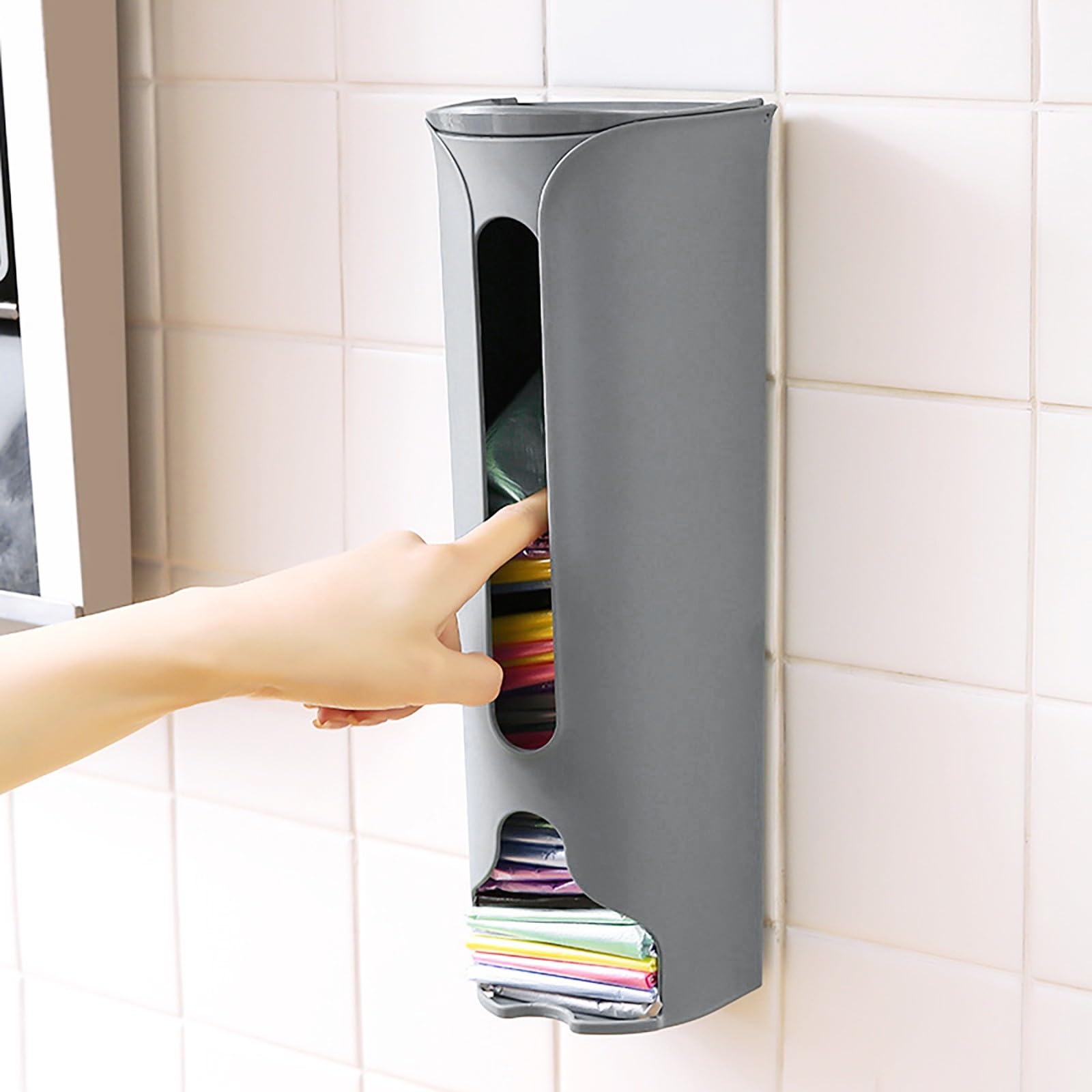 Soporte para bolsas de plástico, organizador montado en la pared con gran capacidad, dispensador de bolsas de basura, diseño que ahorra espacio para almacenamiento ordenado de bolsas de compras y