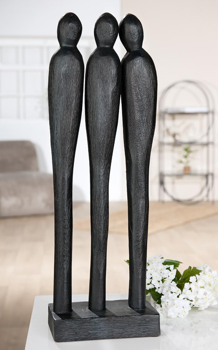 3 People Mango Wood Sculpture Black Roughened Height 46 cm Width 16 cm Depth 9 cm Art Decoration Home Accessory Gift Idea