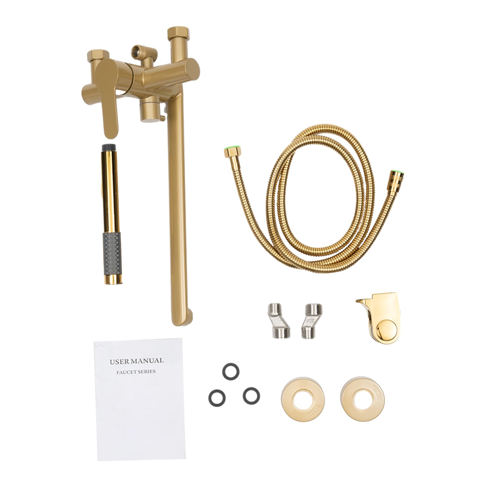 Grifo de bañera giratorio 360°, montaje en pared, de acero inoxidable, color dorado, monomando para bañera, montaje en superficie con ducha de mano y soporte de pared, grifo de ducha, grifo de bañera