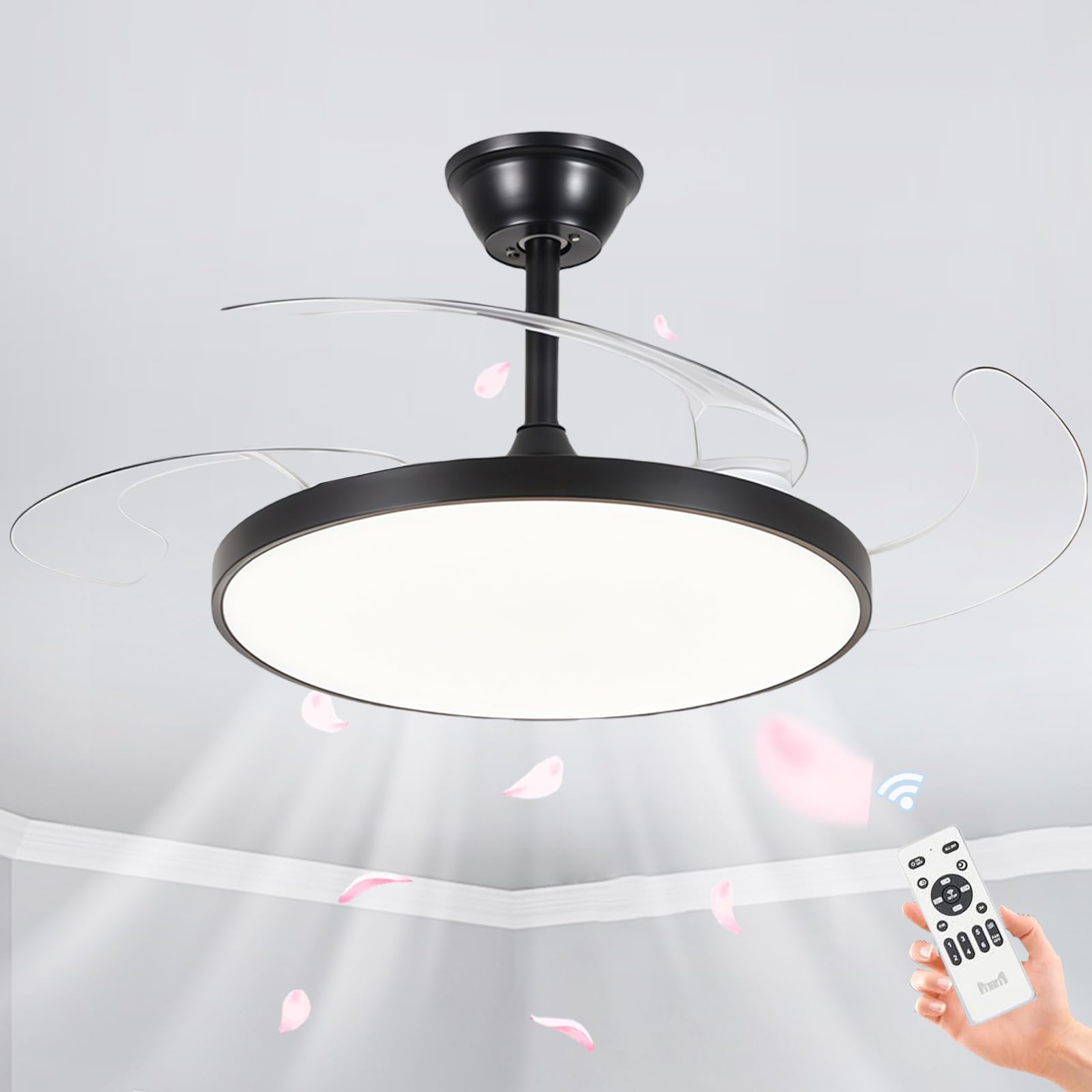 SXDMOUBK Modern Ceiling Fans with Lights and Remote LED, 118 CM Silent Invisible Ceiling Fans with Lamps, Dimmable Energy Saving Fan Light Ceiling for Bedroom Living Room Lounge Office -Black||118CM