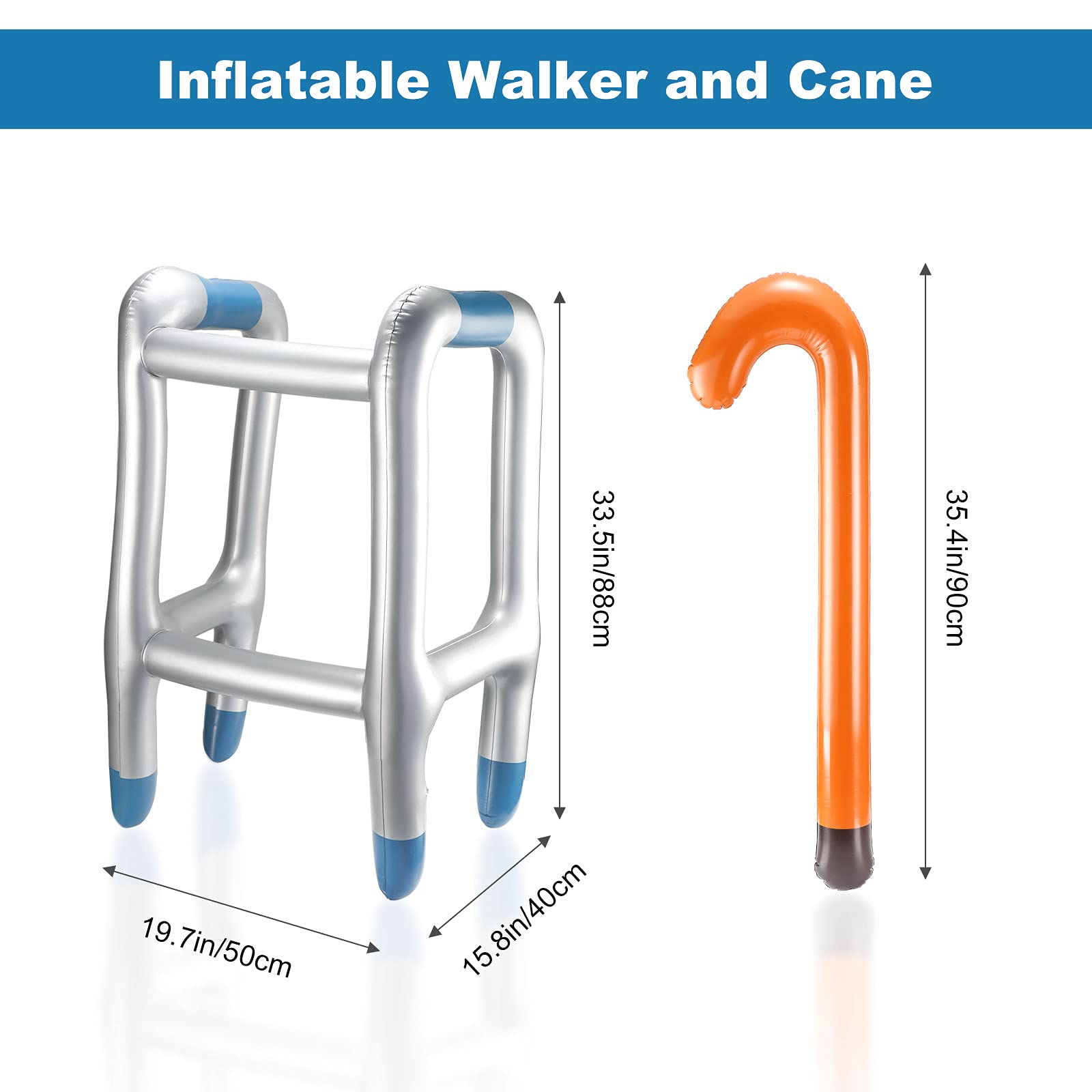 Inflatable Blow-Up Zimmer Frame & Walking Stick Set - Novelty Gag Gift, Dress-Up Prop, Silver Grey - View #5