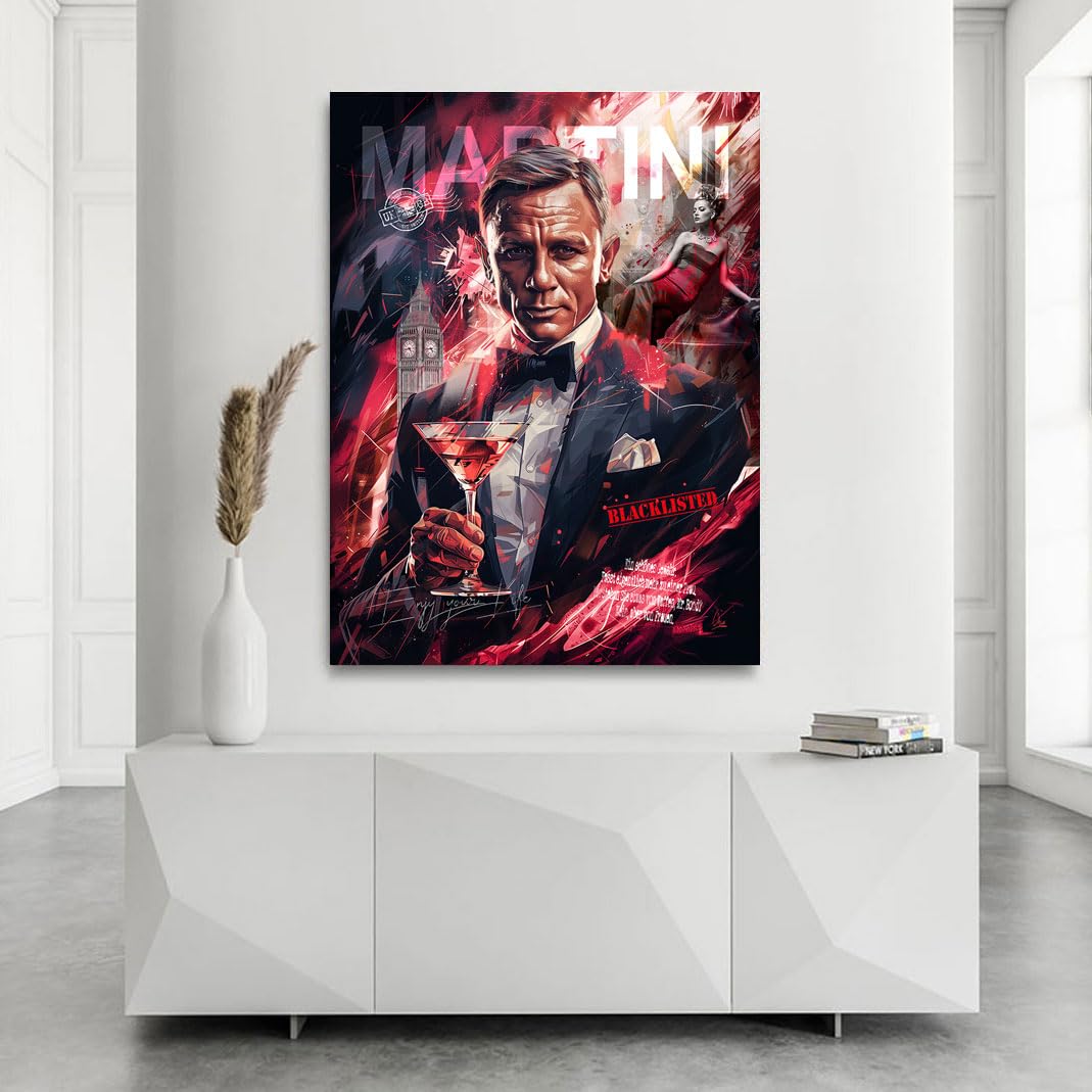 Kunstgestalten24 | James Bond Martini Pop Art Leinwand-Bild | Leinwandbild mit Echtholz-Keilrahmen | Wandbild Gemälde Kunst Art | Hochwertige Kunstdrucke | XXL Bilder auf Leinwand